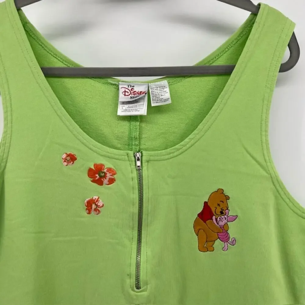 VTG 90s Disney Store Winnie the Pooh and Piglet Embroidered Shirt Dress Womens L